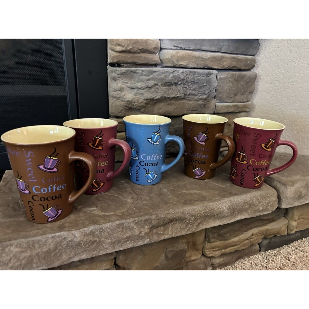 MULBERRY Home Collection Cocoa Sweet COFFEE Cup Latte Set Of 5 Ruby Brown Blue